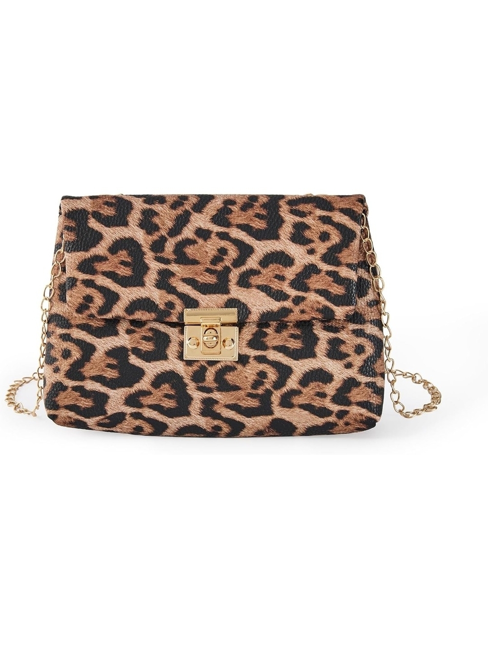 Leopard Print Chain Shoulder Bag - Brown